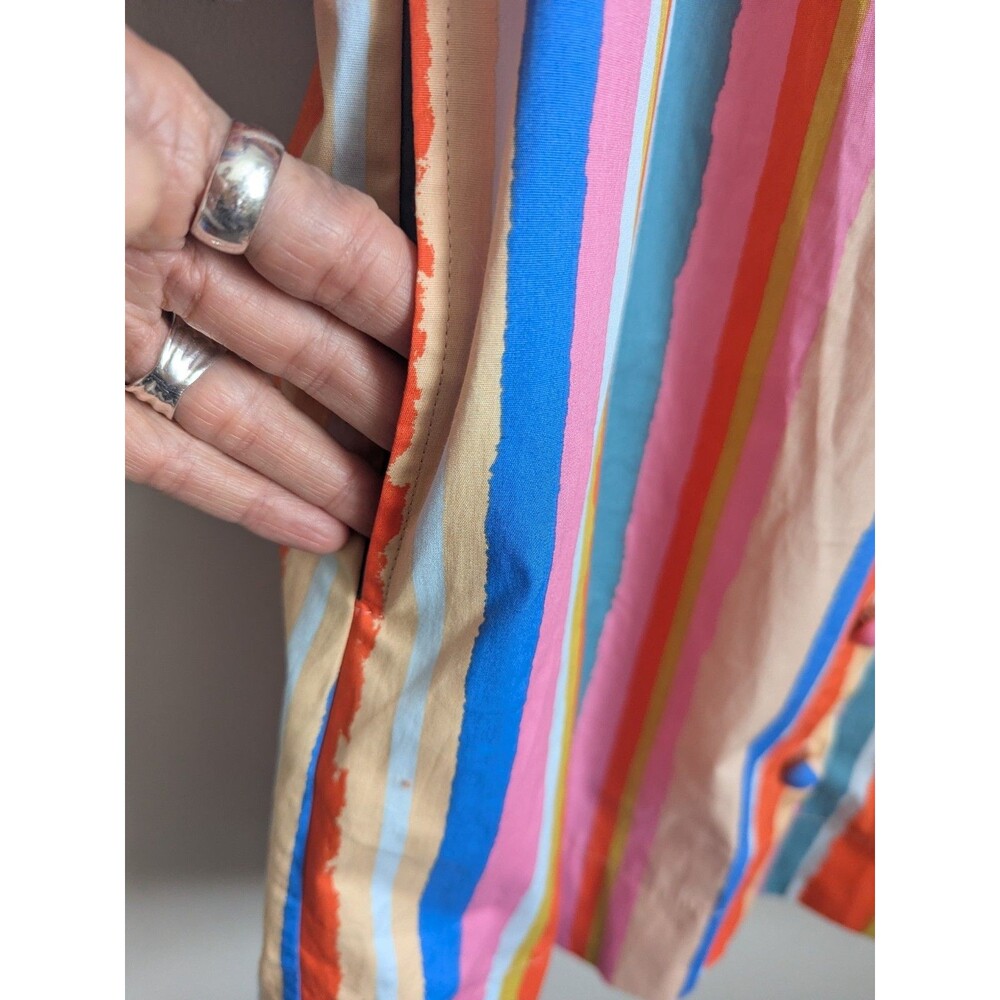 FATE Rainbow Stripe Balloon Sleeve A-line Dress Cotton Mini S Colorful Boho Fun - Picture 10 of 14
